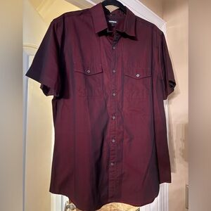 Express Men's Dark Red Short Sleeve Shirt